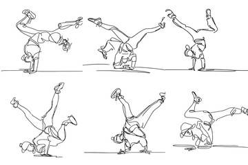One-Line Drawing of Breakdancing: Power, Grace, and Flow, vector