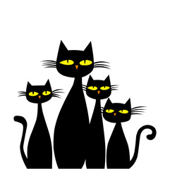 set of black cats. family of black cats