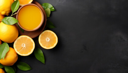 Food photography - Oranges on a black slate background
