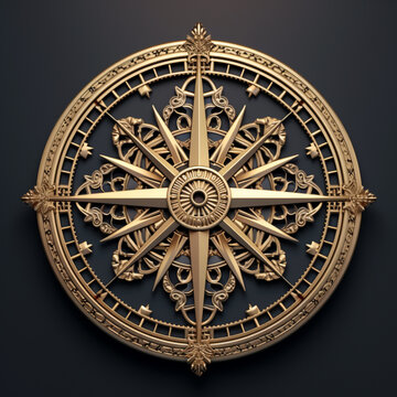 black and gold compass with metal ornament 3d gold design