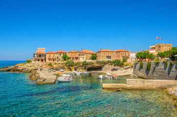 The seaside village of Trahila. Its a small coastal village and a community in the municipal unit of west Mani near Agios Dimitrios village in Messenia, Peloponnese, Greece.