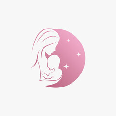 Mom and baby logo design vector for maternity clinic with creative element concept