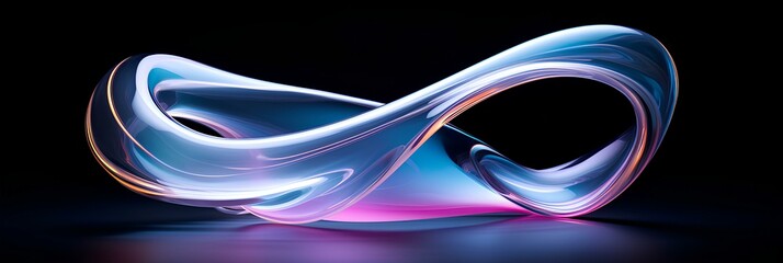 stylized 3D glass object on a black background, colorful moebius, blurred forms, purple and azure, abstract wallpaper. generative AI