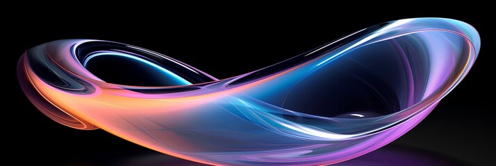stylized 3D glass object on a black background, colorful moebius, blurred forms, purple and azure, abstract wallpaper. generative AI