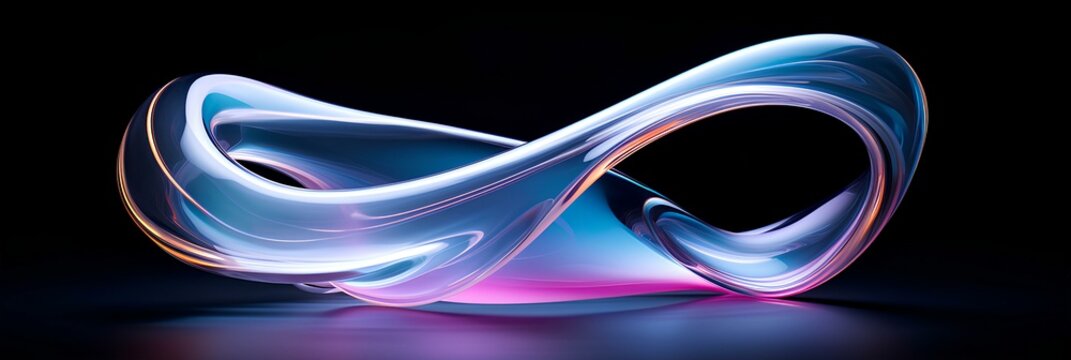 stylized 3D glass object on a black background, colorful moebius, blurred forms, purple and azure, abstract wallpaper. generative AI