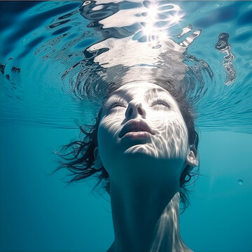 Submerged Woman in Underwater Swimming Pool
