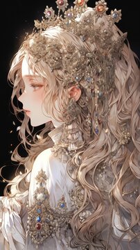 Elegant Anime Queen With Long Blonde Hair And Detailed Gold Tiara