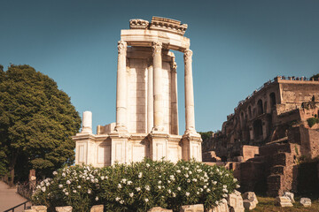 View of the remains of the Temple of Vesta in the Roman Forum, Rome