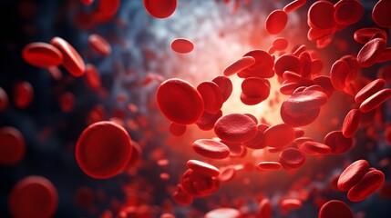 Red and white blood cells flowing through the blood vessels - obrazy, fototapety, plakaty