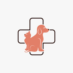 Pet clinic logo design with dog cat icon logo and creative element concept