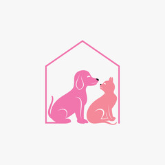 Pet house logo design with dog cat icon logo and creative element concept