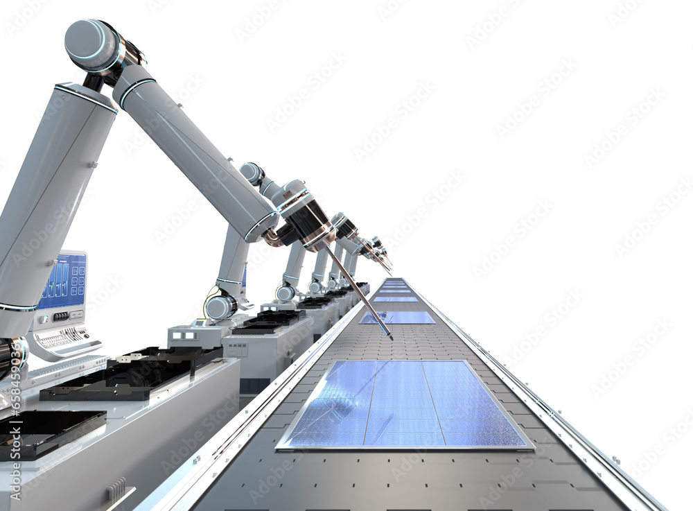 Poster automation industry with robot assembly line in solar panel factory
