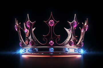 cool royal crown neon dark background - obrazy, fototapety, plakaty