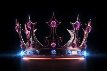 Fotobehang cool royal crown neon dark background © Samsul