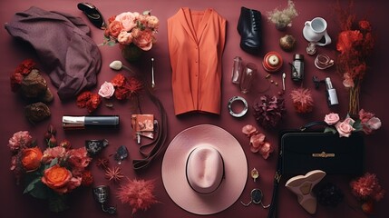 Flat lay with woman's clothes and accessories
