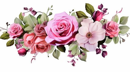 Flower arrangement made with roses isolated. Clip art image for design - obrazy, fototapety, plakaty