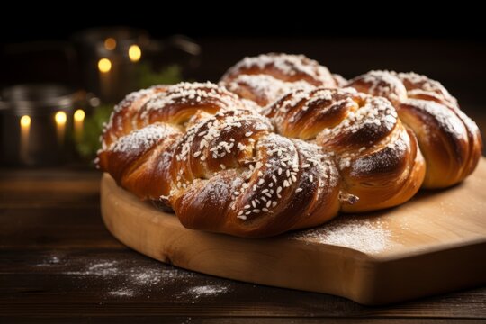 Mouthwatering Aromatic Temptation of Traditional Finnish Pulla, a Deliciously Homemade Sweet Bread, Perfect for Breakfast or a Snack with Coffee