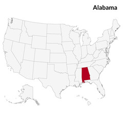 Map of Alabama. Alabama map. USA map