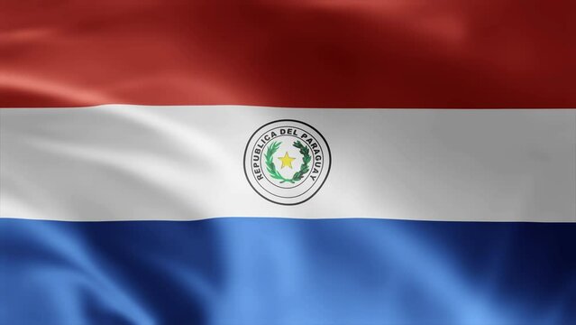 Paraguay flag is waving 3D animation. Paraguay flag waving in the wind. National flag of Paraguay. Flag seamless loop animation 4k.