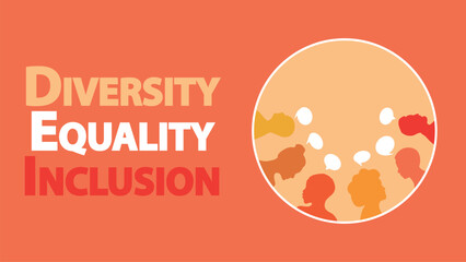 Diversity, Equality And Inclusion vector banner design with geometric shapes and vibrant colors on a horizontal background. Diversity, Equality And Inclusion modern minimal poster.