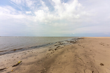Saint Peter Ording beach impression in summer on a cloudy day, North Frisia, Schleswig-Holstein,...