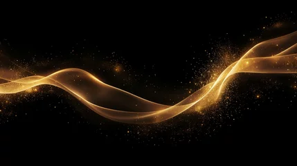 Rolgordijnen Golden glitter wave abstract illustration. Golden stars dust trail sparkling particles isolated on transparent background. Magic concept. PNG © UMR