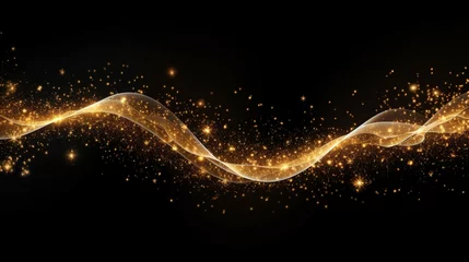 Zelfklevend Fotobehang Golden glitter wave abstract illustration. Golden stars dust trail sparkling particles isolated on transparent background. Magic concept. PNG © UMR