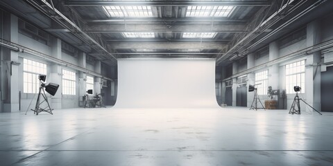 empty white photoshoot studio, generative AI - obrazy, fototapety, plakaty