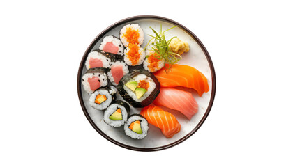 sushi on a plate isolated on transparent background cutout