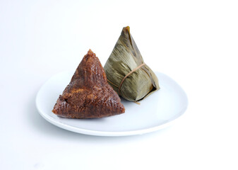 Rice dumpling, zongzi - Traditional Chinese food on isolated white background of Dragon Boat Festival, Duanwu Festival..