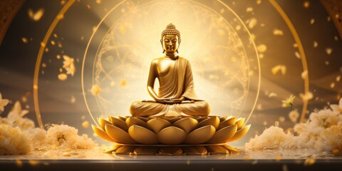 Buddha sitting on lotus platform, generative AI - obrazy, fototapety, plakaty