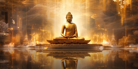 Buddha sitting on lotus platform, generative AI