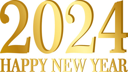 Happy New Year 2024 typography gold transparent