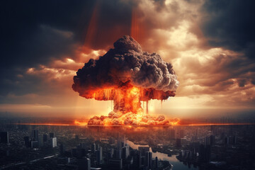 nuclear bomb explosion in the city. threat of nuclear war