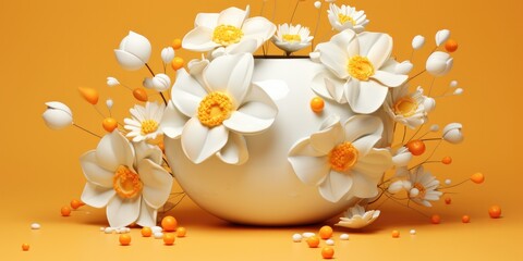 3d object with white petals, in the style of playful still lifes, white and orange, generative AI
