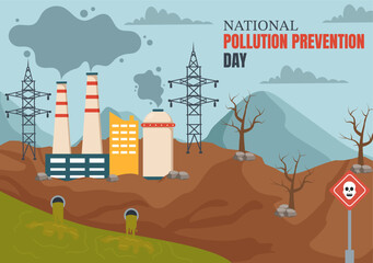National Pollution Prevention Day Vector Illustration on 2 December for Awareness Campaign Factory, Forest or Vehicle Problems in Cartoon Background