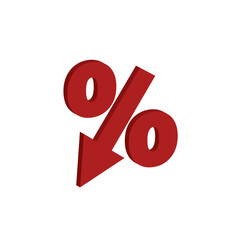 Price low down icon concept. Interest low price 3d percent discount vector icon reduction arrow decrease