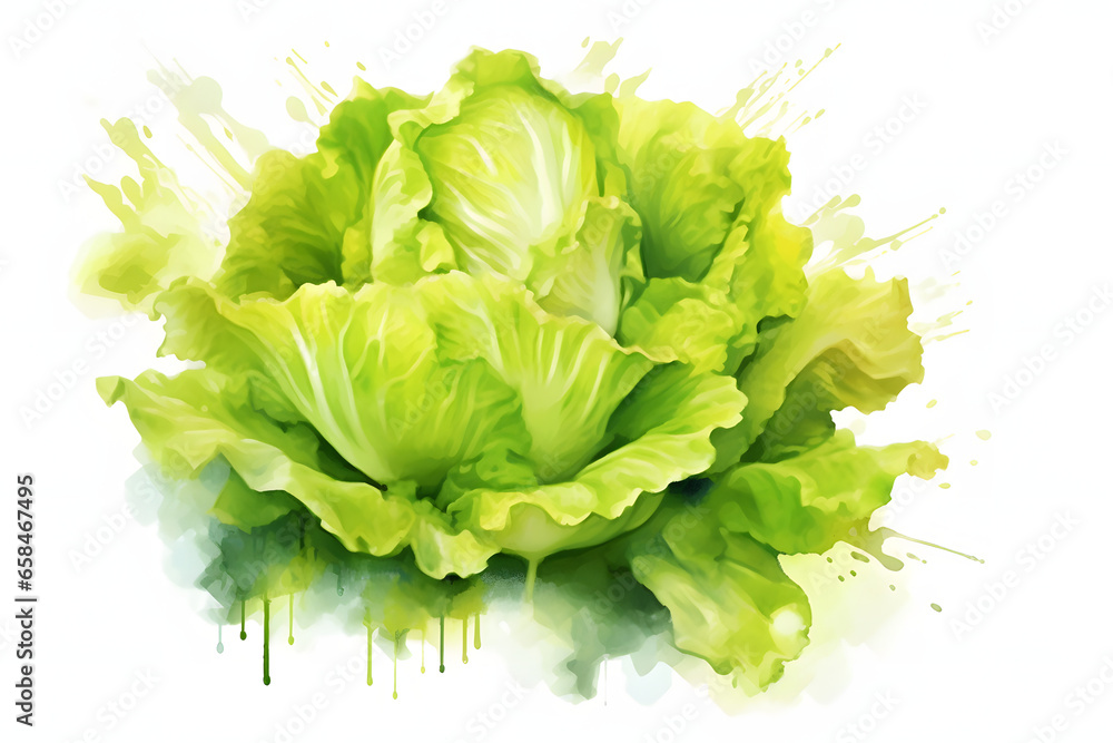 Canvas Prints Lettuce Watercolor Art Style