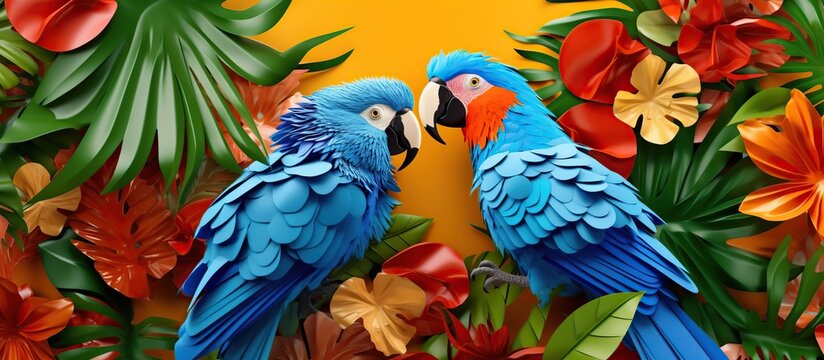parrot and cute cartoon animals leaf background