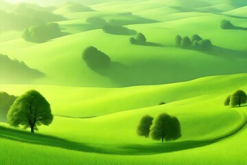landscape with green field and sky generated by AI technology