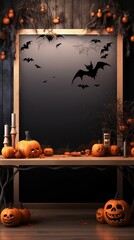 Obraz premium Mockup of an empty table frame with a halloween scenery