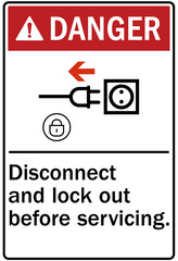 Machinery service warning sign and labels disconnect and lockout before servicing