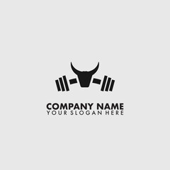 Fitness logo with bull head flat concept.vintage retro style. Gym and sport symbol.