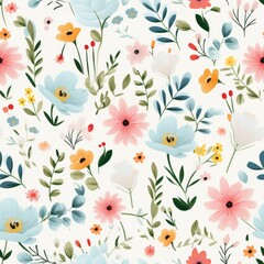 Seamless repeatable pattern of abstract pastel small floral white background, Floral hand drawn seamless pattern.
