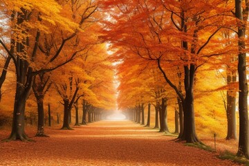 Naklejka na ściany i meble autumn in the park, autumn alley in the park, autumn in the city