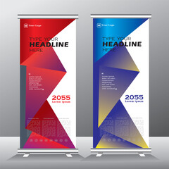 Red and Blue Roll Up Banner template vector illustration, abstract background ,standy design , display, advertisement, vertical banner,