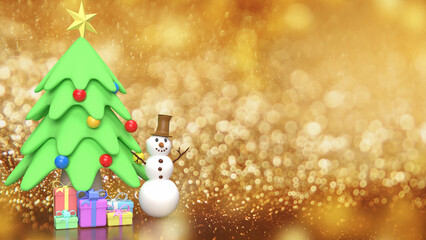 The Snowman and Christmas tree for holiday concept 3d rendering