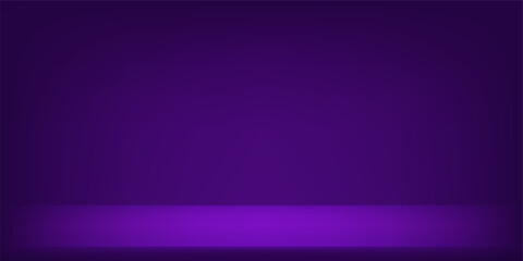 Empty square pedestal for product displays with lighting on purple studio background. Banner for advertise product on website.