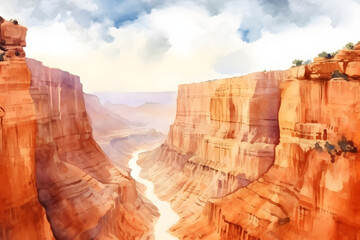 Canyon View Watercolor Art Style