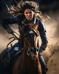 Obraz premium Energetic shot of woman on a horse